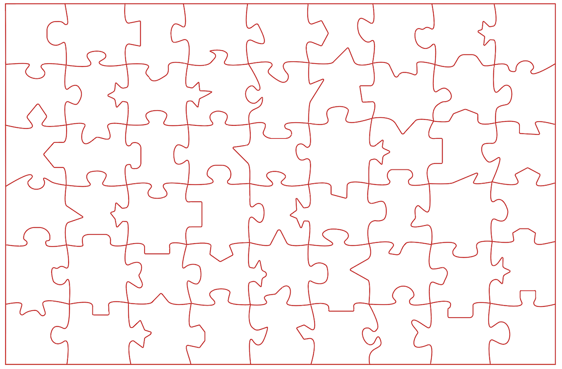 Screenshot of the puzzle piece outlines. All are now red.