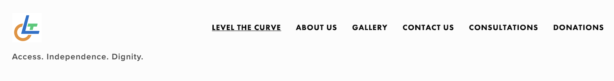 Screenshot showing the header of the website after I implemented changes. The color contrast is much better, the font size is bigger, and the active page in the nav bar is now underlined.