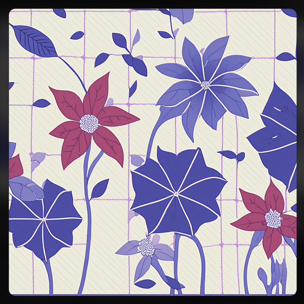 AI generated image of a basic floral design. It is similar to my current top design but has diagonal lines going across the entire design's background from left to right.