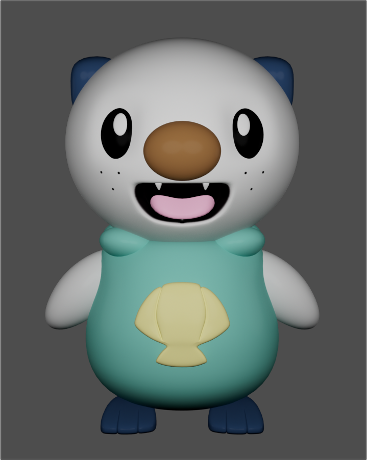 Front view screenshot of a 3D modeled Oshawott.